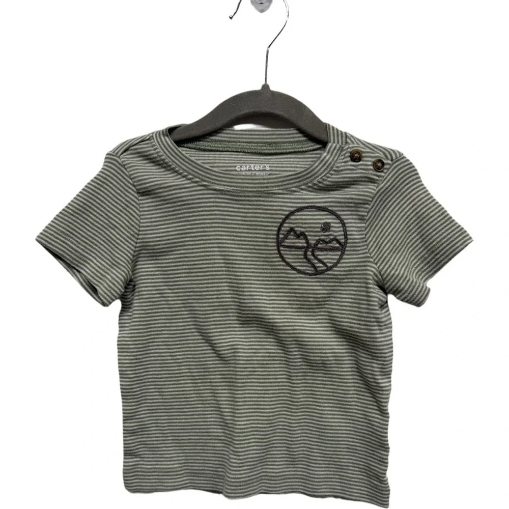 Carter's Child of Mine Toddler Boys Shirt 24M Green White Striped Mountain Tee